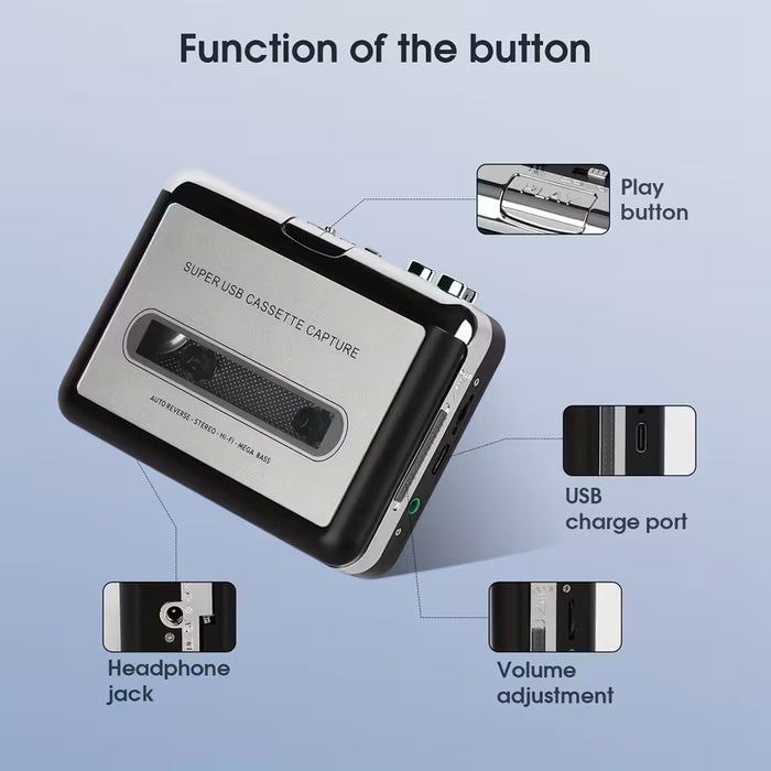 USB Cassette Capture Player to MP3 Converter Portable Walkman Stereo Sound