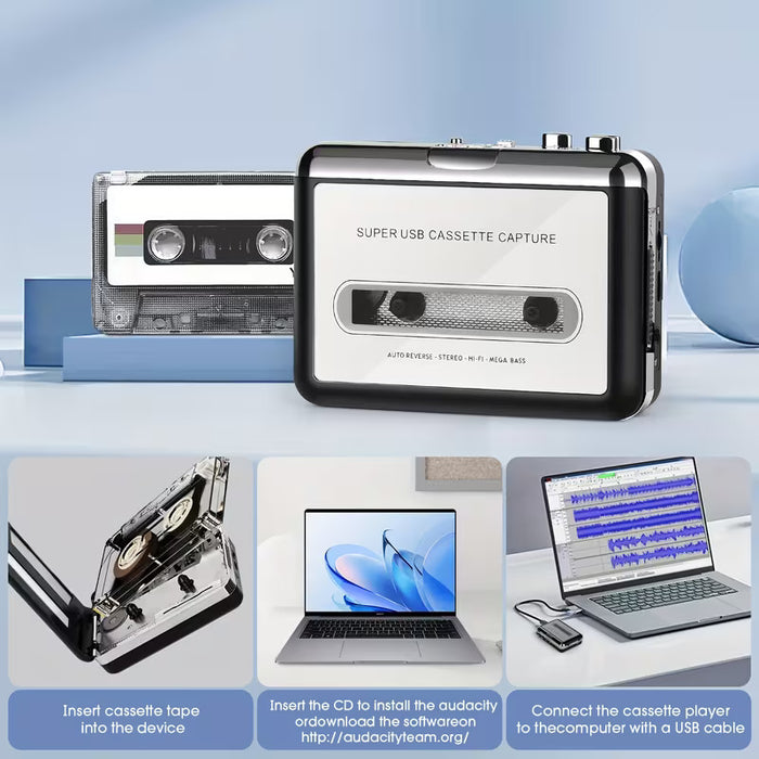 USB Cassette Capture Player to MP3 Converter Portable Walkman Stereo Sound