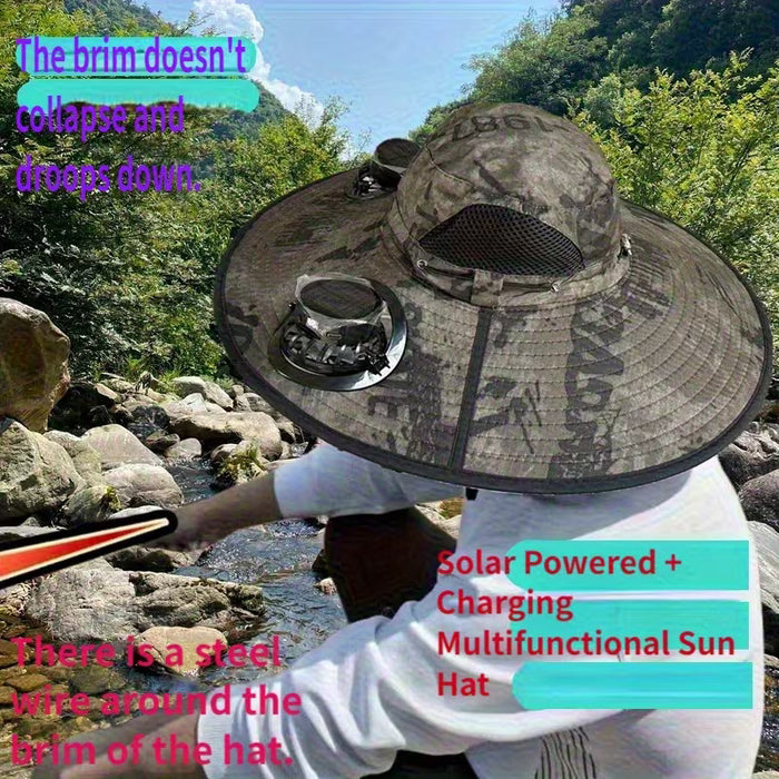 Solar Fan Hat with Dual Cooling Fans for Hiking or Fishing - USB Rechargeable