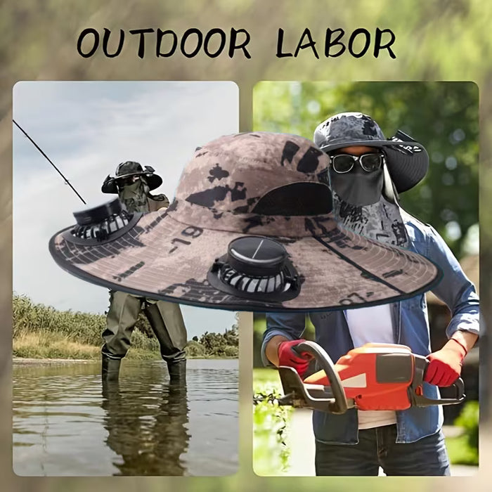 Solar Fan Hat with Dual Cooling Fans for Hiking or Fishing - USB Rechargeable