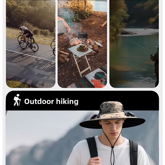 Solar Fan Hat with Dual Cooling Fans for Hiking or Fishing - USB Rechargeable