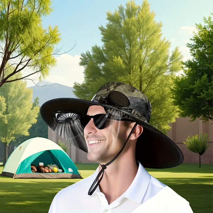 Solar Fan Hat with Dual Cooling Fans for Hiking or Fishing - USB Rechargeable