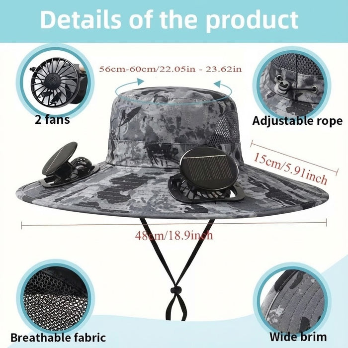 Solar Fan Hat with Dual Cooling Fans for Hiking or Fishing - USB Rechargeable