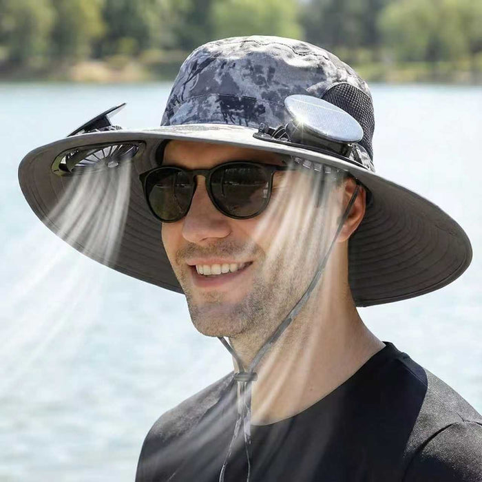 Solar Fan Hat with Dual Cooling Fans for Hiking or Fishing - USB Rechargeable