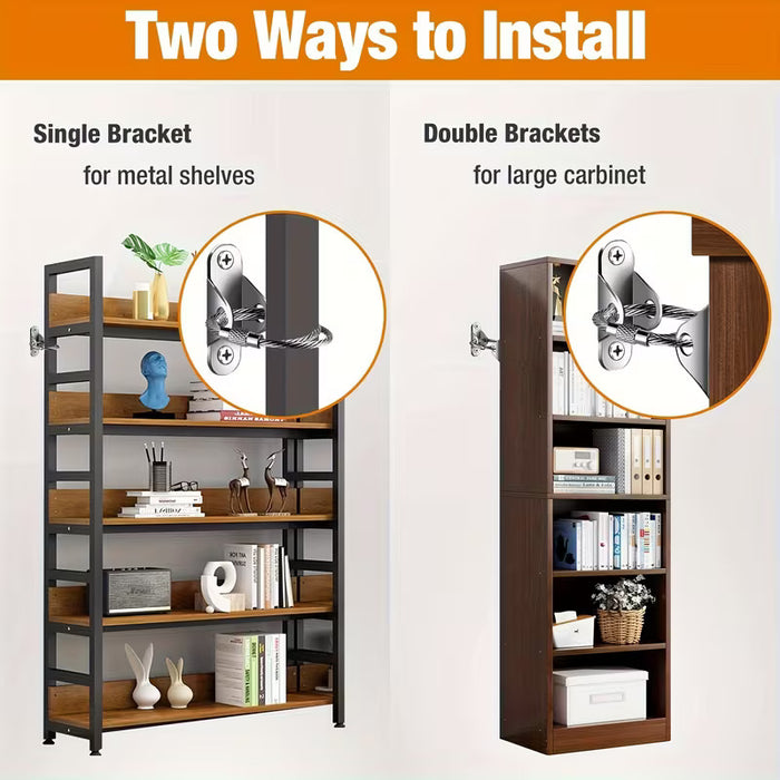 Metal Furniture Anchors Anti-Tip Kit Heavy Duty Steel Wire Straps- 3 Pack