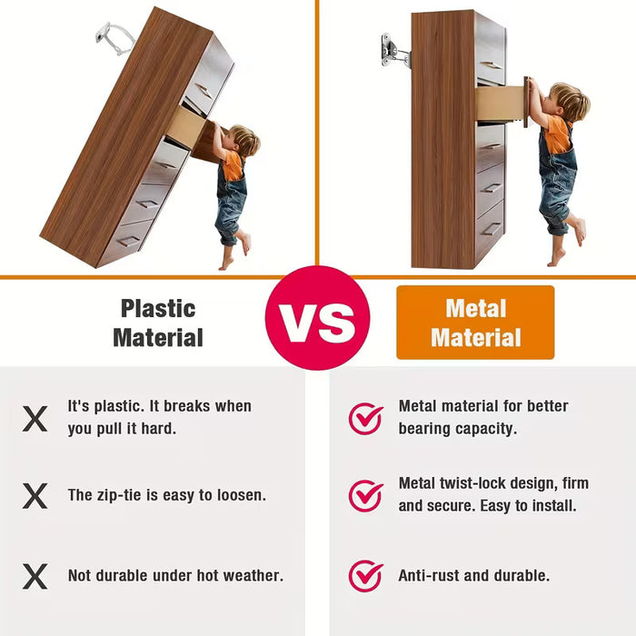 Metal Furniture Anchors Anti-Tip Kit Heavy Duty Steel Wire Straps- 3 Pack