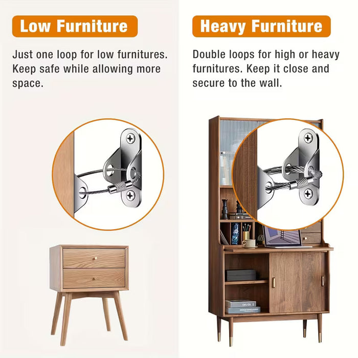 Metal Furniture Anchors Anti-Tip Kit Heavy Duty Steel Wire Straps- 3 Pack