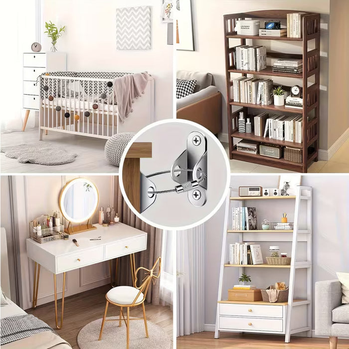 Metal Furniture Anchors Anti-Tip Kit Heavy Duty Steel Wire Straps- 3 Pack