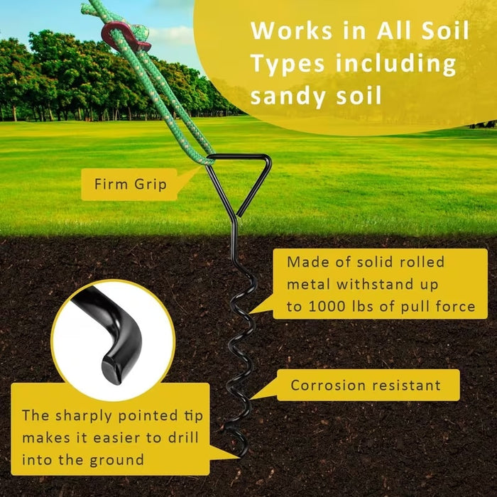 Metal Spiral Ground Anchor Kit 40cm Tree Stakes with Reflective Tie Down Ropes-9Pcs