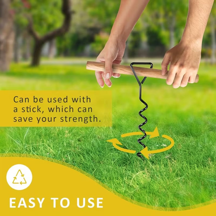 Metal Spiral Ground Anchor Kit 40cm Tree Stakes with Reflective Tie Down Ropes-9Pcs