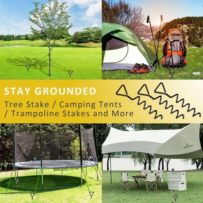 Metal Spiral Ground Anchor Kit 40cm Tree Stakes with Reflective Tie Down Ropes-9Pcs