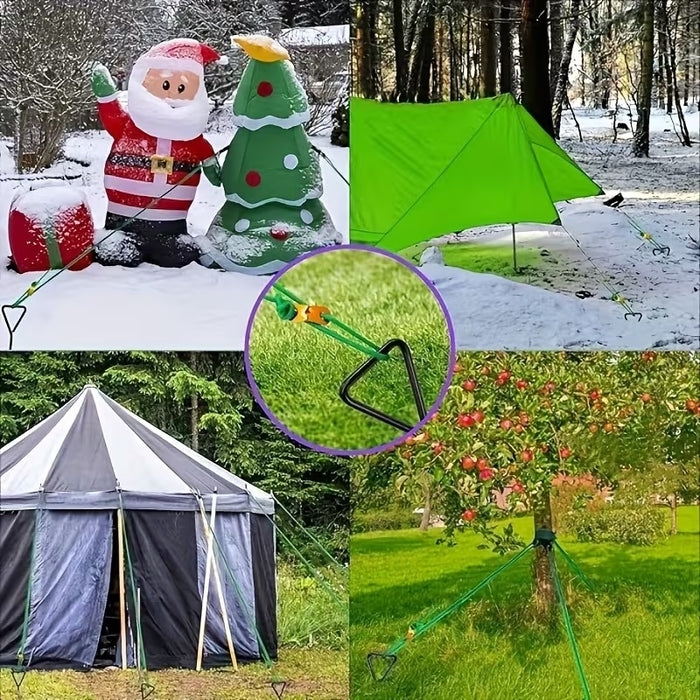 Metal Spiral Ground Anchor Kit 40cm Tree Stakes with Reflective Tie Down Ropes-9Pcs