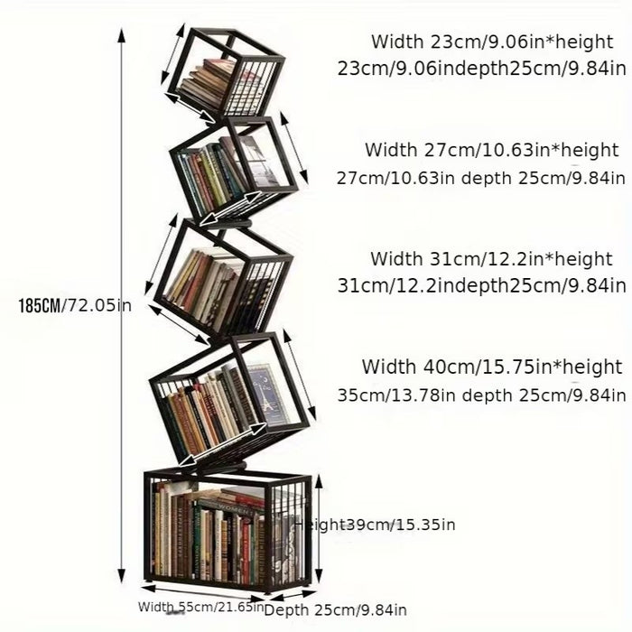 Geometric Stacking Bookshelf Modern Carbon Steel Storage Rack -183cm Tall