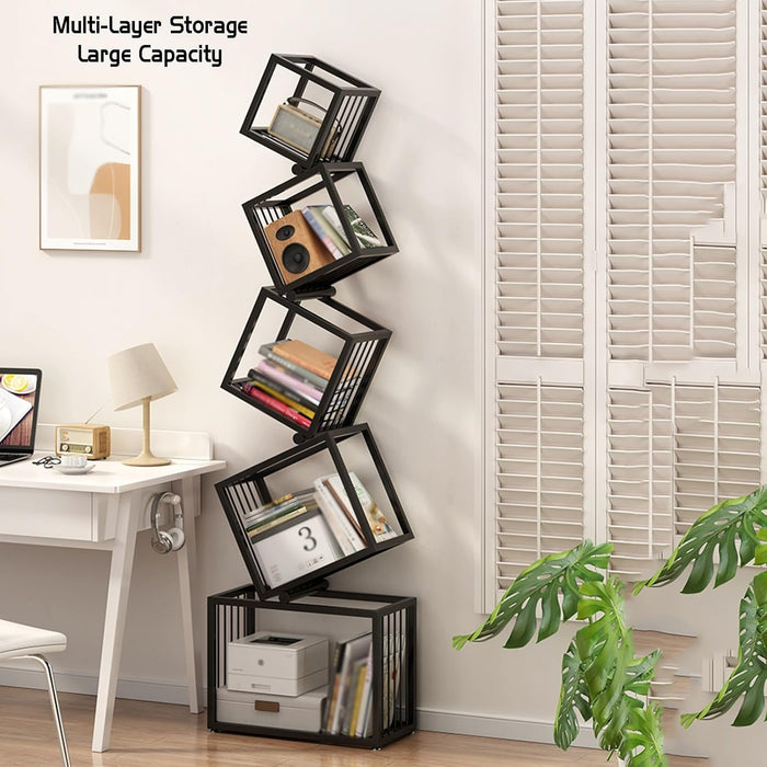Geometric Stacking Bookshelf Modern Carbon Steel Storage Rack -183cm Tall