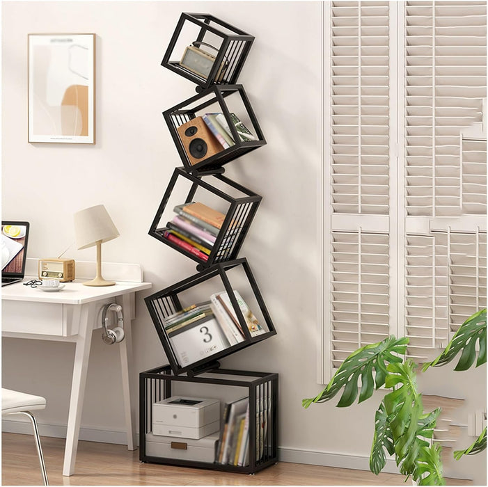 Geometric Stacking Bookshelf Modern Carbon Steel Storage Rack -183cm Tall