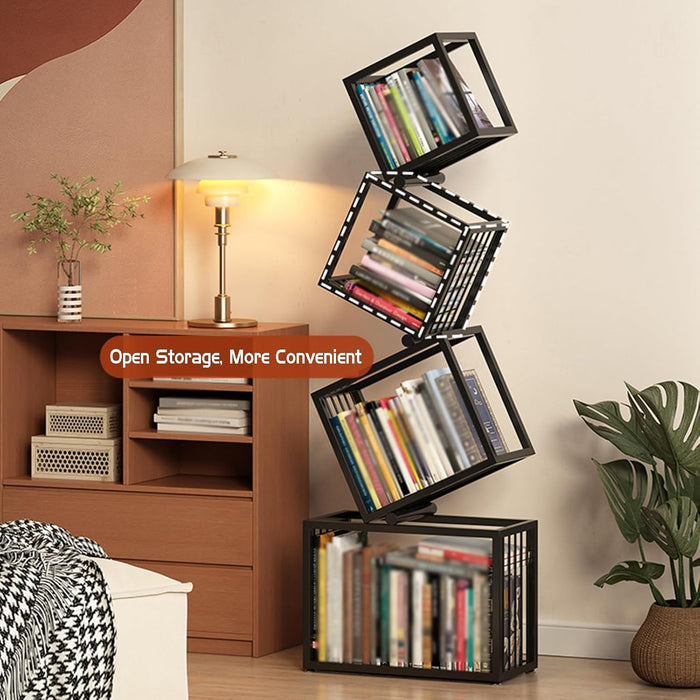 Geometric Stacking Bookshelf Modern Carbon Steel Storage Rack -183cm Tall