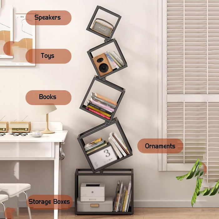 Geometric Stacking Bookshelf Modern Carbon Steel Storage Rack -183cm Tall