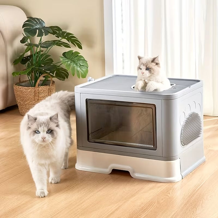 Foldable Cat Litter Box with Drawer Large Enclosed Cat Toilet
