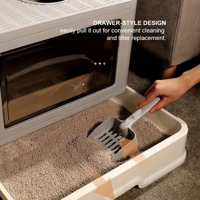 Foldable Cat Litter Box with Drawer Large Enclosed Cat Toilet