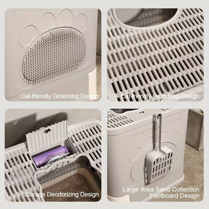 Foldable Cat Litter Box with Drawer Large Enclosed Cat Toilet