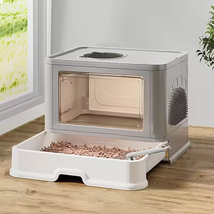 Foldable Cat Litter Box with Drawer Large Enclosed Cat Toilet
