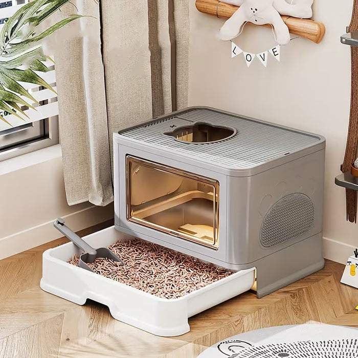 Foldable Cat Litter Box with Drawer Large Enclosed Cat Toilet