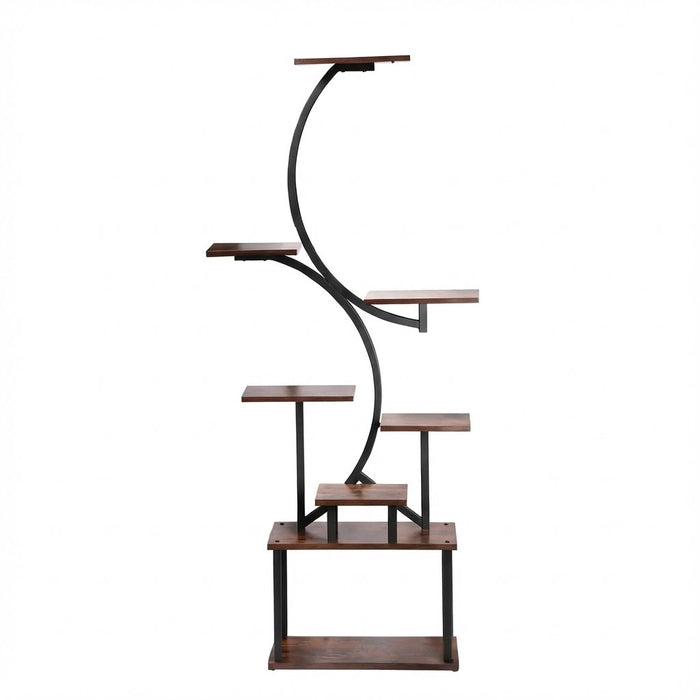 5 Tier Curved Flower Stand Metal Wood Tiered Plant Shelf