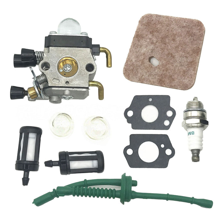 Set of carburetor repair parts on a white background