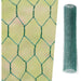 Green hexagonal wire mesh with a roll of mesh on a white background