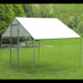 Large outdoor enclosure with a white roof in a grassy area with trees.