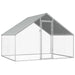 Metal chicken coop with a transparent door on a white background