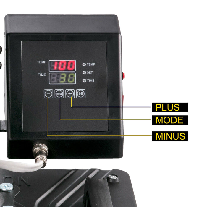 Digital temperature controller with display and control buttons on a white background
