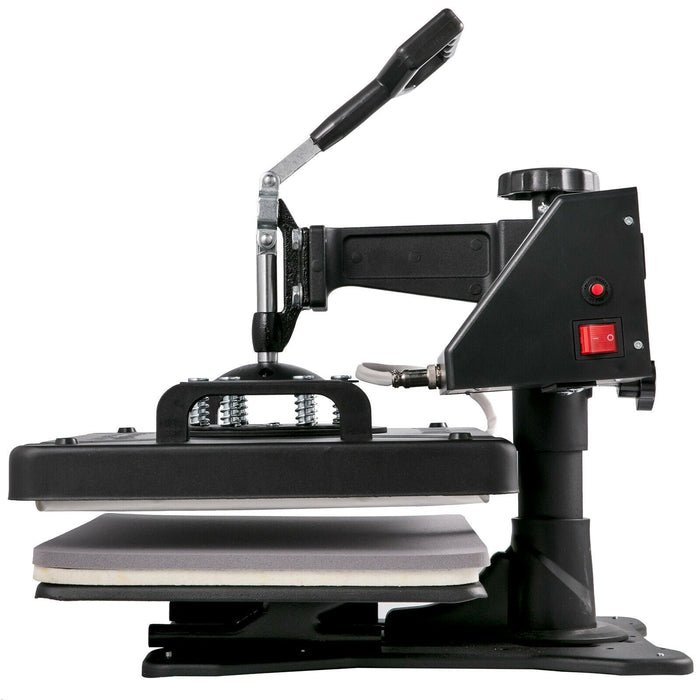 Black heat press machine on a white background