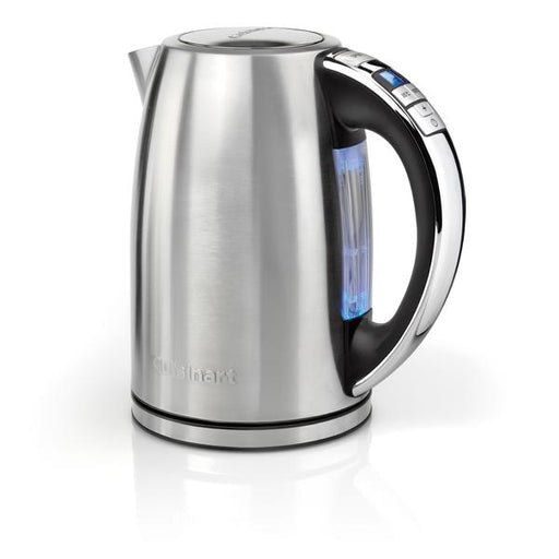 Stainless steel electric kettle on a white background