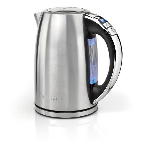 Stainless steel electric kettle on a white background