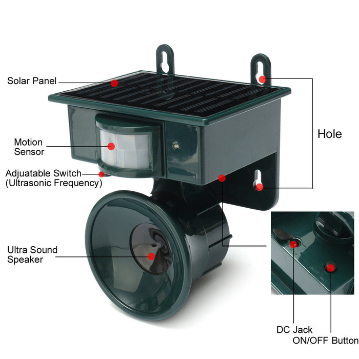 Solar Ultrasonic Bird Repeller Pest Animal Deterrent