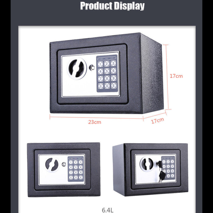 Small electronic safe with digital keypad on a white background