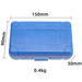 Blue rectangular box with dimensions and weight indicated