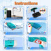 Step-by-step instructions for using a device with images and text on a blue background