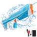 Blue water gun with charging cable and battery on a white background
