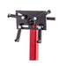 Black metal stand with red support on a white background