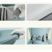 Collage of close-up images showing details of a product, including straps and fabric texture.