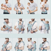 Collage of a man using a baby carrier with a baby in various positions.