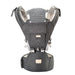 Gray baby carrier with adjustable straps on a white background