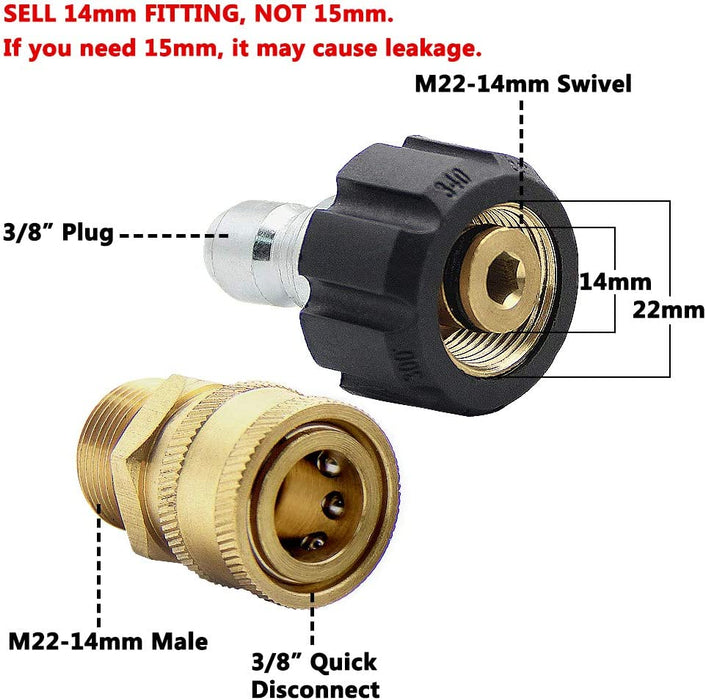 Pressure Washer Adapter Set, Quick Disconnect Kit, M22 Swivel to 3/8'' Quick Connect 3/4" to Quick Release