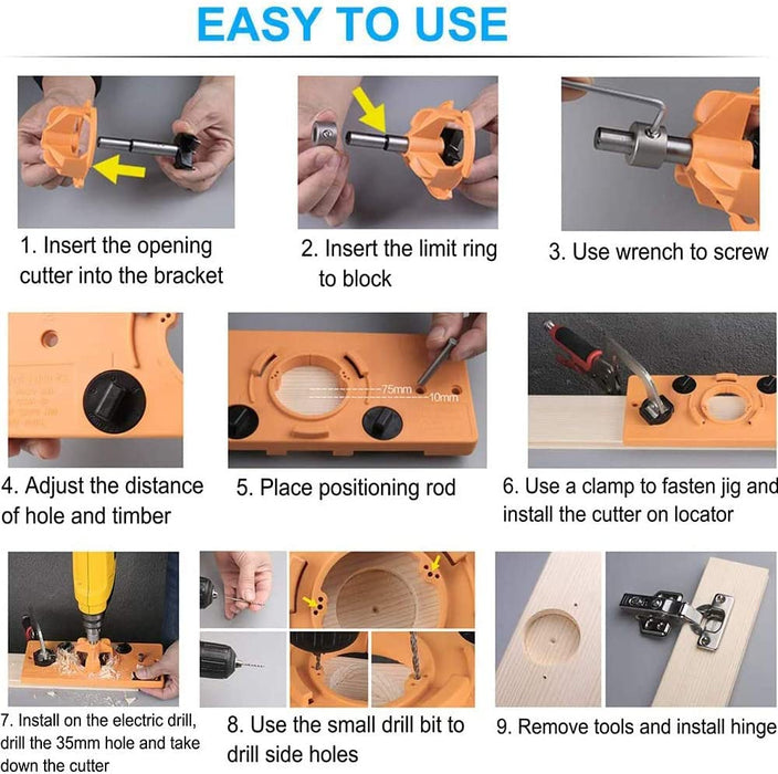 Concealed 35mm Cup Style Hinge Jig Boring Hole Drill Guide with Drill Bit Wood