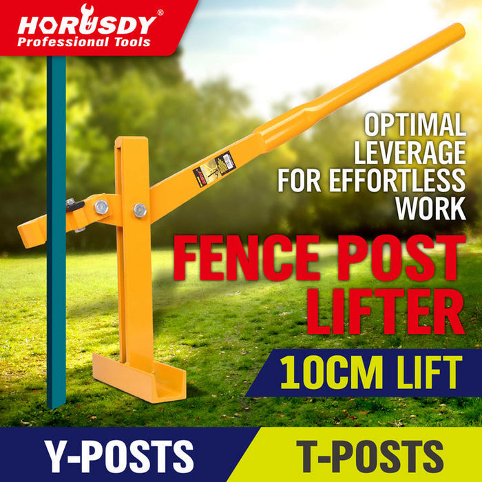 Fence post lifter with text highlighting features on a grassy background