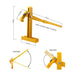 Yellow adjustable tool for Y-posts and T-Posts with measurements on a white background