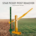 Star picket post remover with a green and yellow tool against a field background