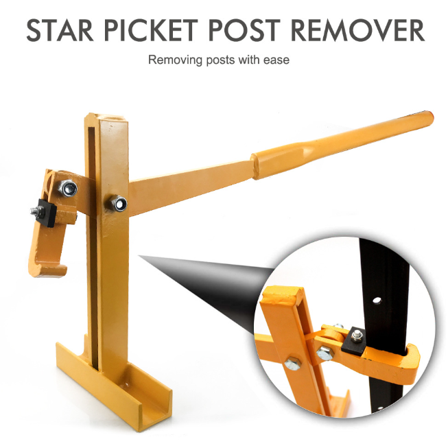 Star picket post remover with a close-up detail on a white background